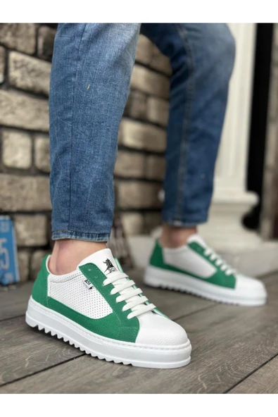 Byshoes BA0323 BOA Kalın Tırtık Yüksek Taban Beyaz Yeşil Bağcıklı Spor Erkek Ayakkabı ürün görseli 1