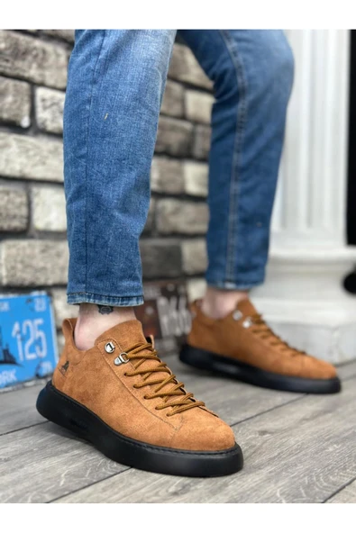 Byshoes BA0331 Bağcıklı Erkek Yüksek Taban Taba Süet Siyah Taban Spor Ayakkabı ürün görseli 1