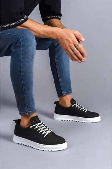 Bellamods SLW152 Cool Bağcıklı Keten Erkek Günlük Spor Klasik Ayakkabı BT Siyah ürün görseli 1
