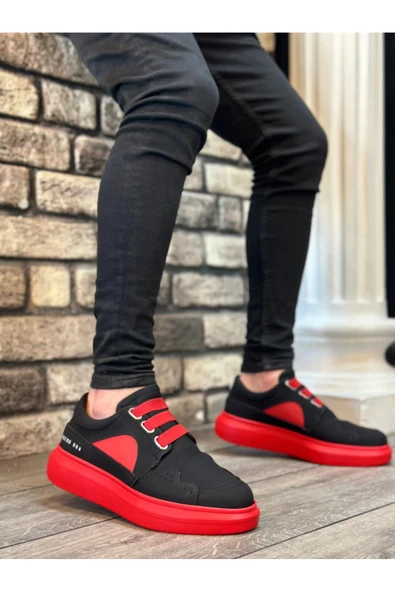 Black Bull BA0302 Boa Kalın Taban Bağcıksız Tarz Casual Siyah Kırmızı Erkek Ayakkabı ürün görseli 1