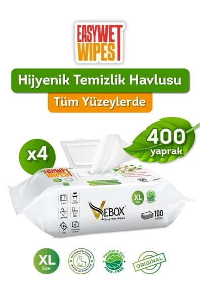 Vebox Easy Wet Wipes Yüzey Temizleme Havlusu 4x100 400 Yaprak ürün görseli 1