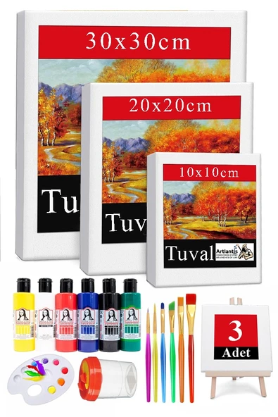 Kare Tuval 3 Adet 10x10 20x20 30x30 cm Boş Tuval Tablo 6 lı Akrilik Boya Fırça Palet Resim Tuvali Akrilik Yağlı Boya ürün görseli 1