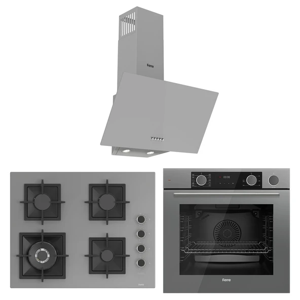 Ferre Fryart&Steamart Sc serisi Wok'lu Gri 3'lü Ankastre Set ( xe64cpr-sc408-d088 ) ürün görseli 1