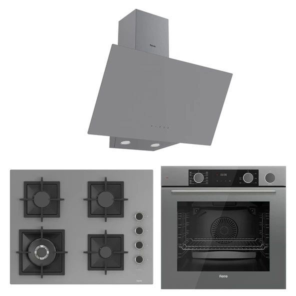 Ferre Fryart&Steamart Sc serisi Wok'lu Gri 3'lü Ankastre Set ( xe64cpr-sc408-d079 ) ürün görseli 1