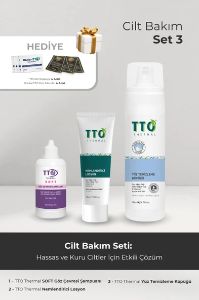 TTO Cilt Bakım Seti 3 (TTO Yüz Temizleme Köpüğü, TTO Thermal Nemlendirici Losyon, TTO Soft Göz Şampuanı) ürün görseli 1