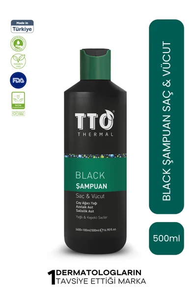 Tto Saç Ve Vücut Şampuanı 500 ml Black ( Çay Ağacı Yağı / Tea Tree Oıl) ürün görseli 1