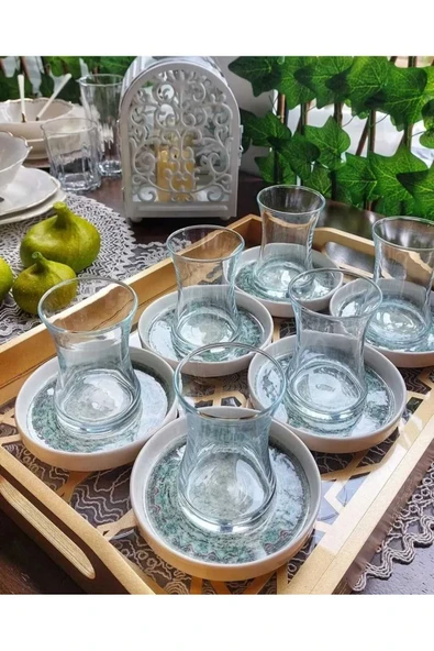 OMS Luna 12 Parça Porselen Tabaklı 6 Kişilik Çay Seti-11139 ürün görseli 1