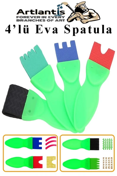 Eva Spatula 4 lü 1 Paket Plastik Doku Tarağı Fırçası Okul Öncesi Boya Sünger Fırça Seti Çocuklar İçin Plastik Saplı ürün görseli 1