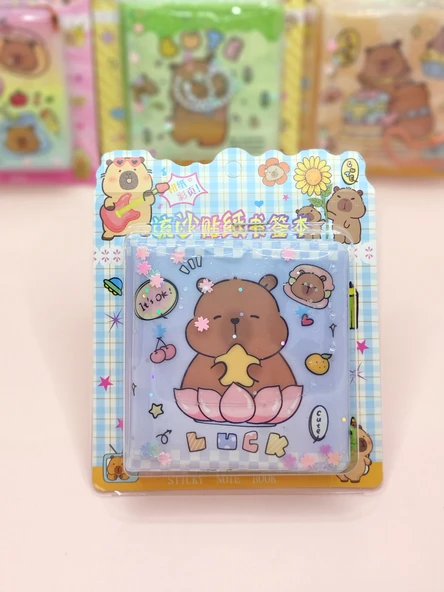 Capybara Sulu Pullu Anahtarlıklı Stickerlı Kapibara Not Defteri (7,5x7,5 cm) - Luck ürün görseli 1
