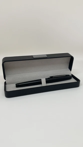 Elegance Series Corvus Deri Kutulu Siyah Roller İmza Kalemi ürün görseli 1