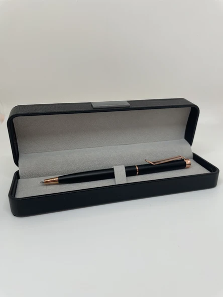 Elegance Series Gold Deri Kutulu Siyah Tükenmez Kalem ürün görseli 1