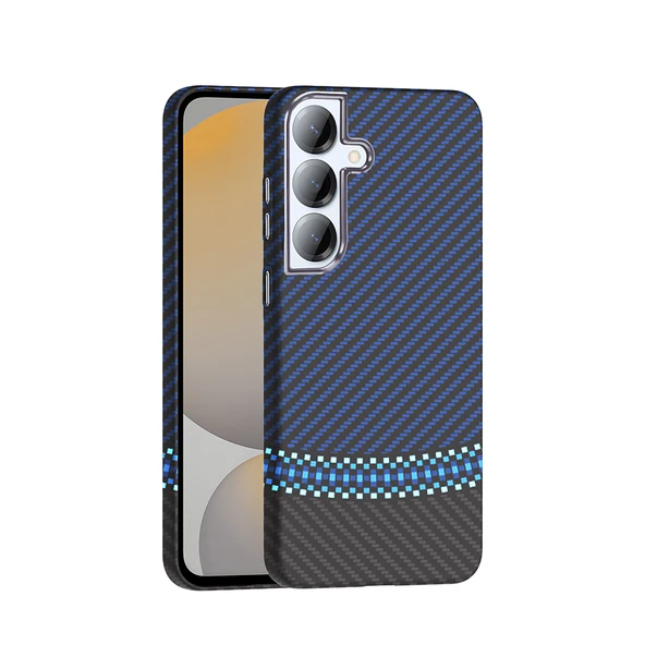 Samsung Galaxy S25 Kılıf Kablosuz Şarj Özellikli Karbon Fiber Görünümlü Gros Kapak ürün görseli 1