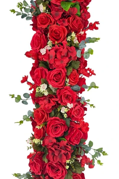 Nettenevime Yapay Çiçek Kırmızı Gül Tak Organizasyon Nişan Düğün Dekor Çiçeği Süsleme Tag 25x130cm ürün görseli 1