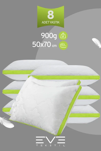 6 Adet Yeşil Serisi Kılıflı Fermuarlı Klimali Antialerjik Silikon Nano Elyaf Yastık 50x70cm ürün görseli 1