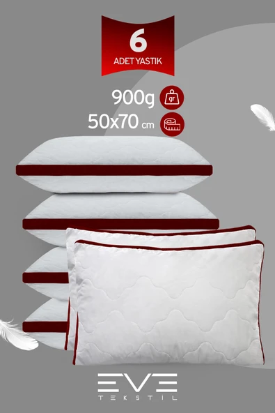 6 Adet Bordo Serisi Kılıflı Fermuarlı Klimali Antialerjik Silikon Nano Elyaf Yastık 50x70cm ürün görseli 1