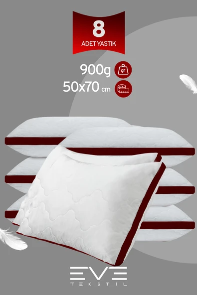 8 Adet Bordo Serisi Kılıflı Fermuarlı Klimali Antialerjik Silikon Nano Elyaf Yastık 50x70cm ürün görseli 1
