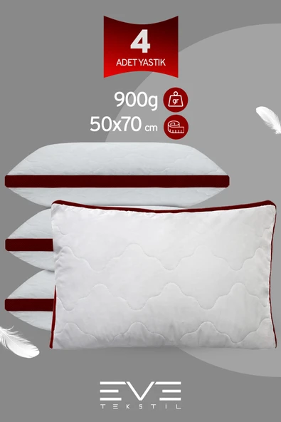 4 Adet Bordo Serisi Kılıflı Fermuarlı Klimali Antialerjik Silikon Nano Elyaf Yastık 50x70cm ürün görseli 1