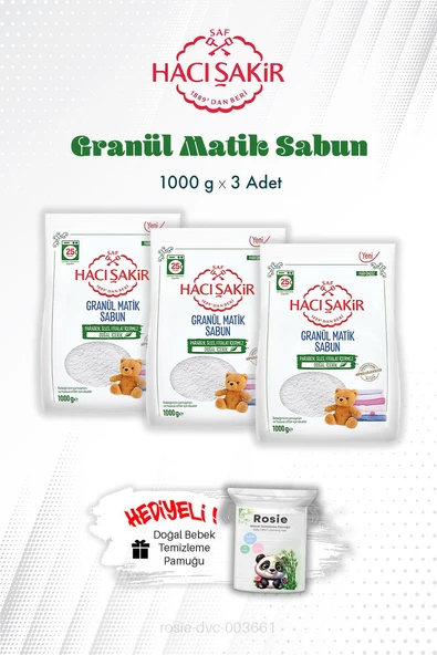 1000 gr 3 Adet Hacı Şakir Granül Matik Çamaşır Deterjanı ve ROSIE ürün görseli 1