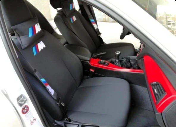 BMW M Nakışlı Ön İkili Oto Koltuk Minderi 2 Adet Boyun Yastığı 2 Adet Kemer Pedi ürün görseli 1