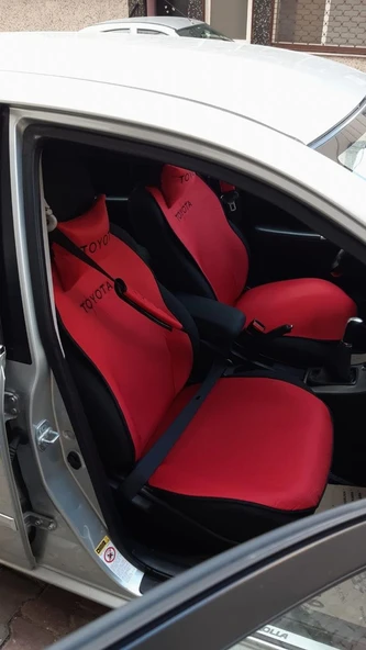 TOYOTA Nakışlı Ön İkili Oto Koltuk Minderi 2 Adet Boyun Yastığı 2 Adet Kemer Pedi KIRMIZI ürün görseli 1