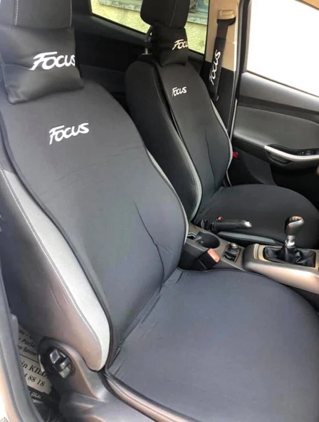 FORD FOCUS Nakışlı Ön İkili Oto Koltuk Minderi 2 Adet Boyun Yastığı 2 Adet Kemer Pedi SİYAH ürün görseli 1
