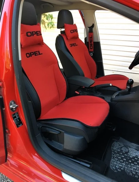 OPEL Nakışlı Ön İkili Oto Koltuk Minderi 2 Adet Boyun Yastığı 2 Adet Kemer Pedi KIRMIZI ürün görseli 1