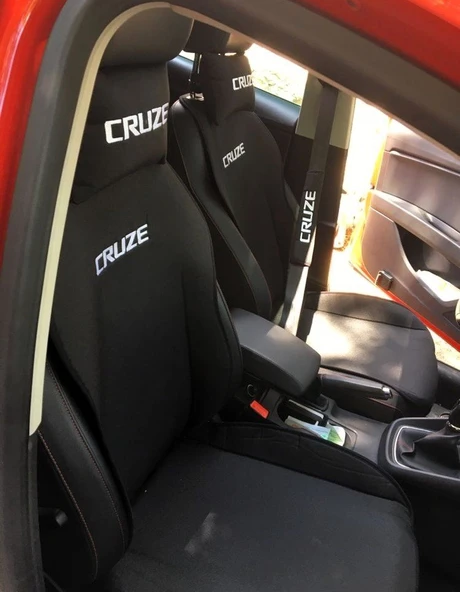 CHEVROLET CRUZE Nakışlı Ön İkili Oto Koltuk Minderi 2 Adet Boyun Yastığı 2 Adet Kemer Pedi SİYAH ürün görseli 1
