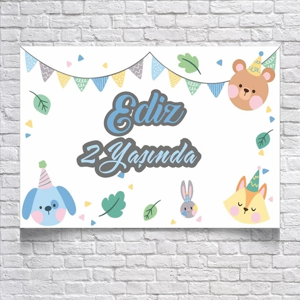 Sevimli Hayvanlar Partisi Temalı Doğum Günü Afişi 35X50 cm ürün görseli 1
