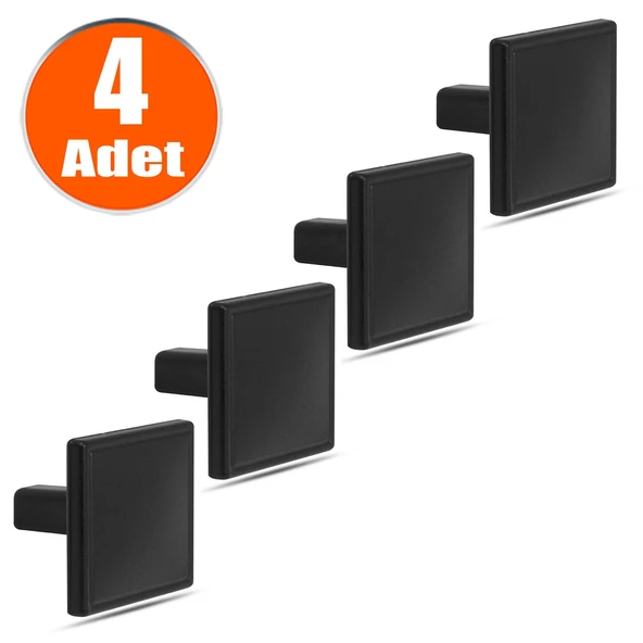 Düğme Kulp Kare Çekmece Dolap Dolabı Kapak Kulpu Kulpları Kulbu Metal Siyah (4 ADET) Mobilya Mutfak ürün görseli 1