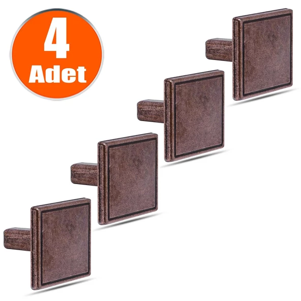 Düğme Kare Metal Eskitme Antik (4 ADET) Mobilya Mutfak Çekmece Dolap Dolabı Kulpu Kulbu Kulpları ürün görseli 1