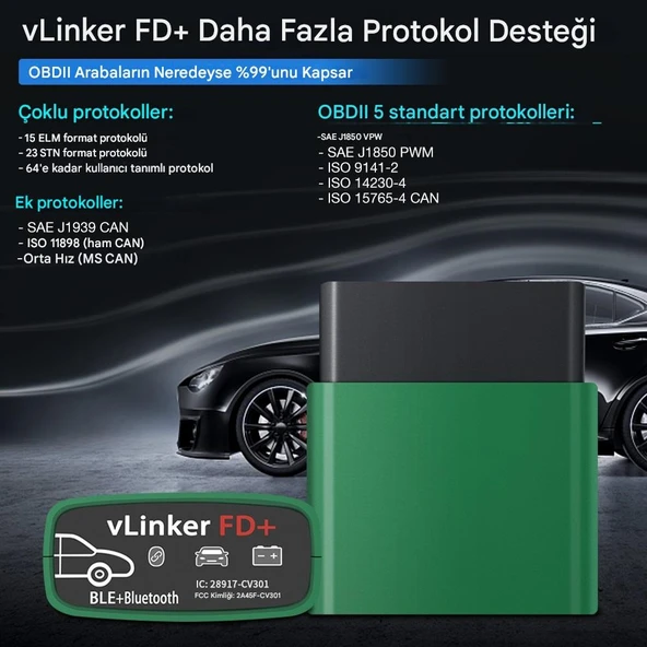 VLinker FD+ OBD2 Araç Teşhis Cihazı BL - Resim 4