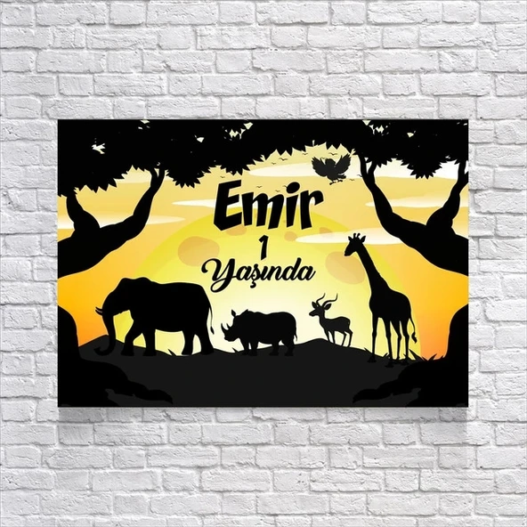Safari Gün Batımı Temalı Doğum Günü Afişi 35X50 cm ürün görseli 1