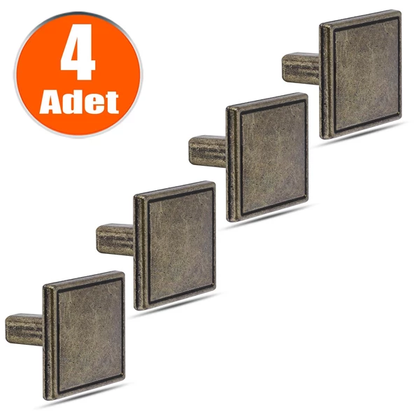 Düğme Kare Metal Eskitme Antik (4 ADET) Mobilya Mutfak Çekmece Dolap Dolabı Kulpu Kulbu Kulpları ürün görseli 1