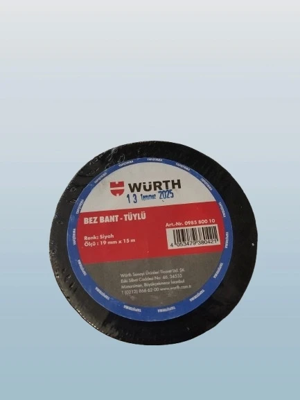 WÜRTH 19mm 15mt Tüylü Bez Yapışkan İzole Bant SİYAH ürün görseli 1