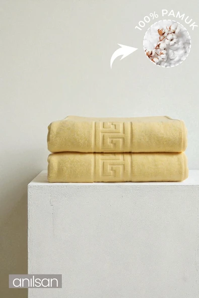 2'li Sarı Greek Banyo Havlusu - 70x140 Cm, 490 Gr, %100pamuk, Spa Ve Otel Havlusu ürün görseli 1