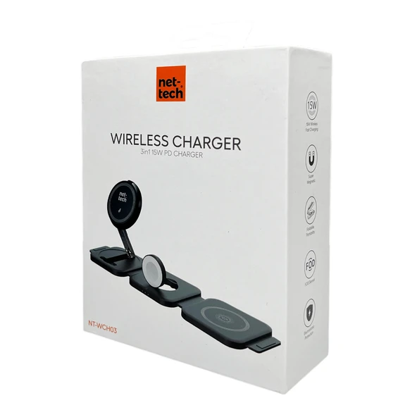 Nettech NT-WCH03 3in1 15W Kablosuz Wireless Şarj - Resim 2