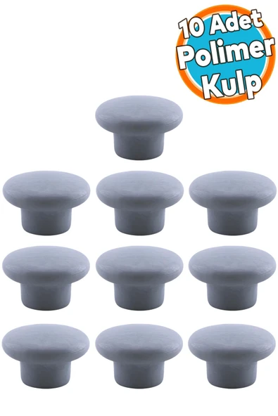 Mantar Kulp Düğme 10 ADET Çekmece Mutfak Mobilya Dolabı Dolap Kulpu Kulbu Plastik Kulp Gri ürün görseli 1