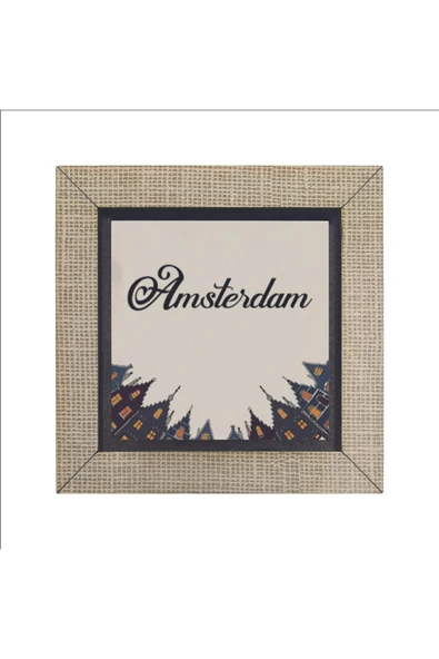 Amsterdam Görseli Baskılı MDF Magnet 7X7 Bej - Resim 4