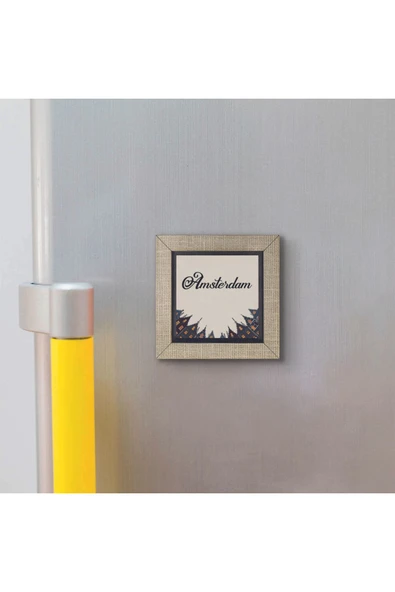 Amsterdam Görseli Baskılı MDF Magnet 7X7 Bej - Resim 3
