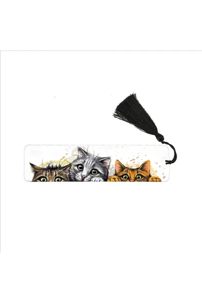 Sevimli Kediler Baskılı, Püsküllü Kitap Ayracı (hediyelik Bookmark,ayraç-118) ürün görseli 1