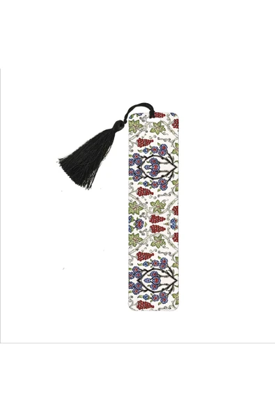 Üzümlü Çini Desen Baskılı, Püsküllü Kitap Ayracı (hediyelik Bookmark,ayraç-137) ürün görseli 1