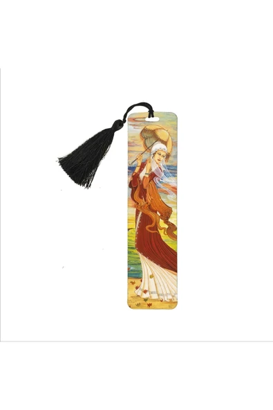 Şemsiyeli Kız Baskılı, Püsküllü Kitap Ayracı (hediyelik Bookmark,ayraç-112) ürün görseli 1