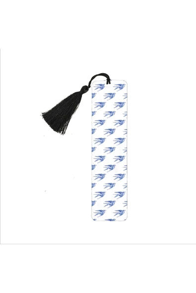 Kırlangıç Desen Baskılı, Püsküllü Kitap Ayracı (Bookmark,ayraç-131) ürün görseli 1