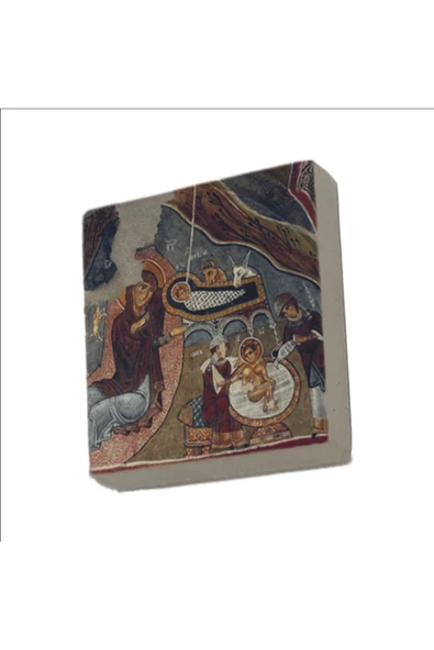 Kapadokya Göreme Karanlık Kilise Freski - İsa Mesih'in Doğumu Baskılı Taş Magnet 5X5 ürün görseli 1