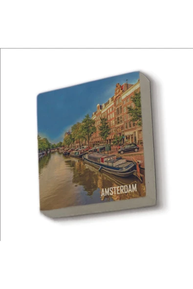 Amsterdam Görseli Baskılı Taş Magnet 5X5 ürün görseli 1