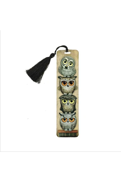 Sevimli Baykuşlar Baskılı, Püsküllü Kitap Ayracı (hediyelik Bookmark,ayraç-119) ürün görseli 1