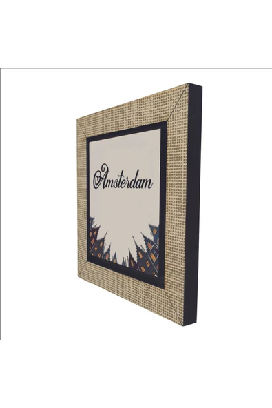 Amsterdam Görseli Baskılı MDF Magnet 7X7 Bej - Resim 5