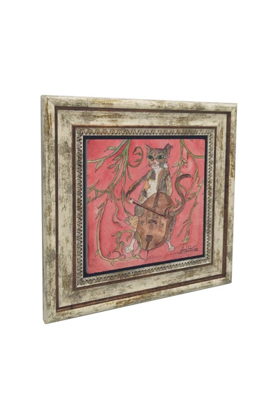 Çello Çalan Kedi Baskılı Taş Tablo 25X25 ürün görseli 1