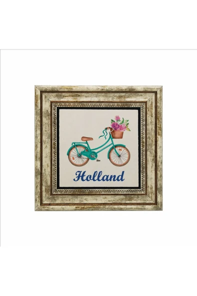Hollanda Bisklet Görseli Baskılı Taş Tablo 25X25 - Resim 2
