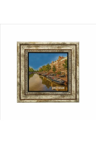 Amsterdam Görseli Baskılı Taş Tablo 25X25 - Resim 2